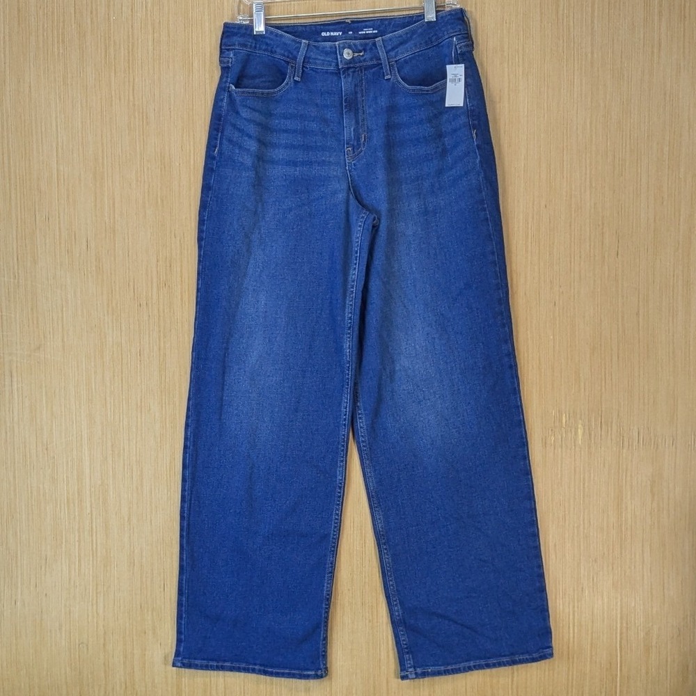 Old Navy Wow Wide Leg Jeans High Rise Medium Wash Denim Size 10 Blue Baggy NWT